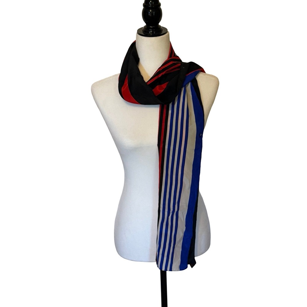 Vintage Yves Saint Laurent Foulards 100% Silk Scarf Striped Black Made‎ in Japan